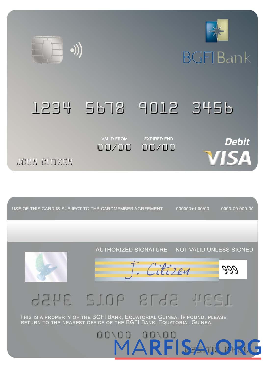 Blank Equatorial Guinea BGFI Bank visa debit card example